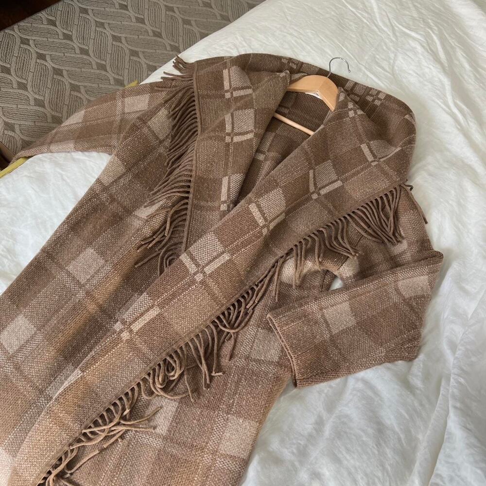 Naadam Brown Plaid Wool Jacquard Duster Cardigan